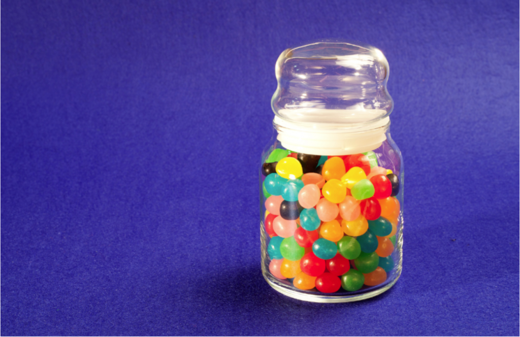 A jar filled with colorful candies