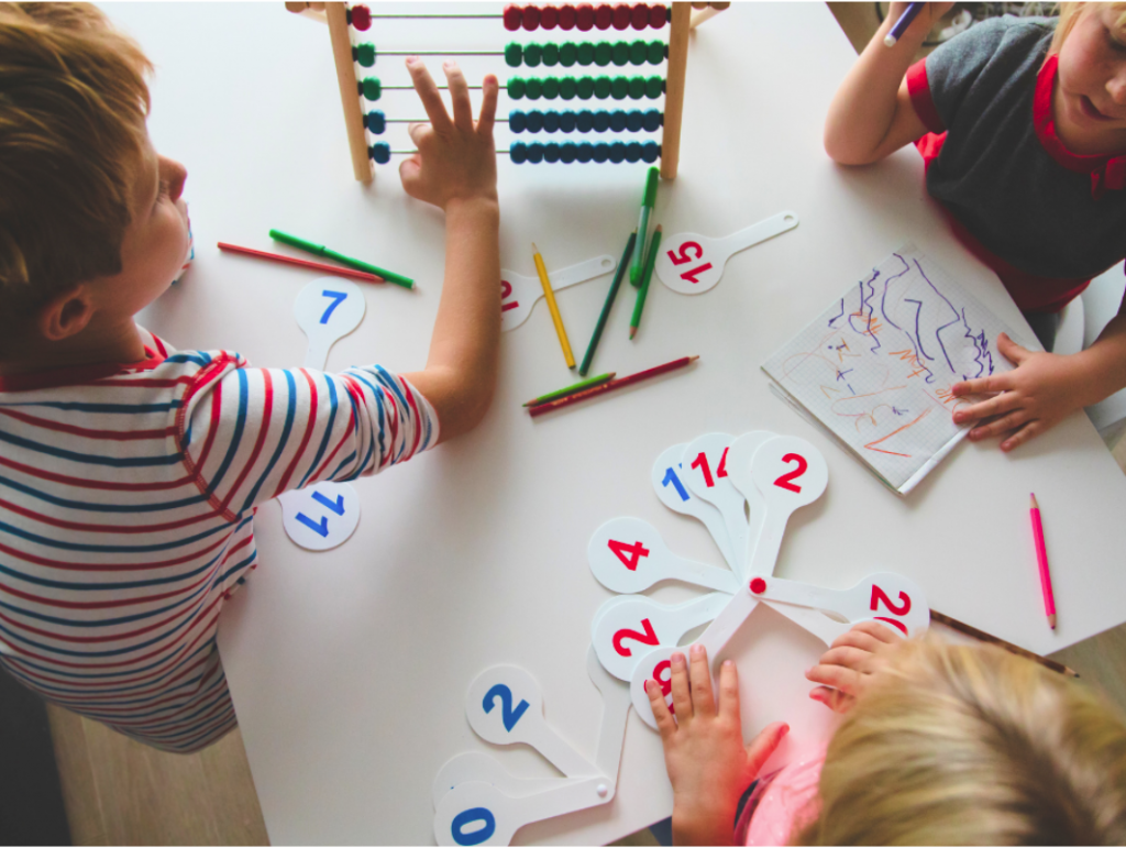 children having math activities in kindergarten